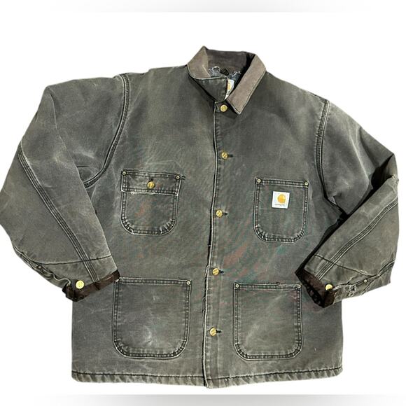 Vintage Carhartt Blanket Lined Chore Coat Heavily Distressed Brass Button XL - Picture 1 of 12
